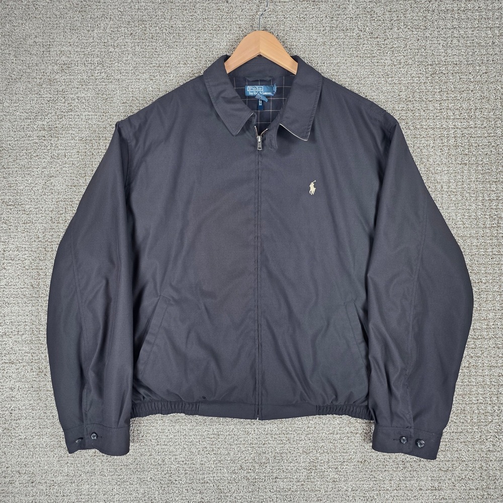 Vintage Polo Ralph Lauren Mens XXL Black Harrington Jacket Zip Plaid Lined